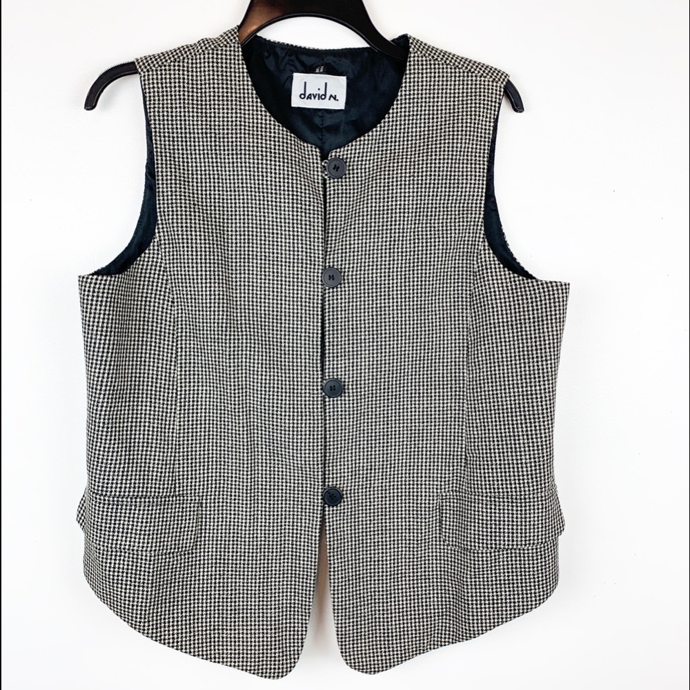 DAVID N. Black white check vest size 14